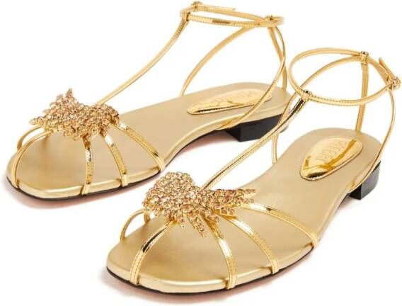 Pīferi Maggio Flat crystal-embellished sandals Gold