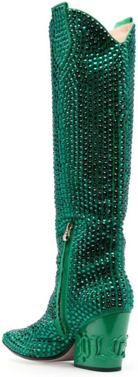 Philipp Plein 75mm crystal-embellished boots Green