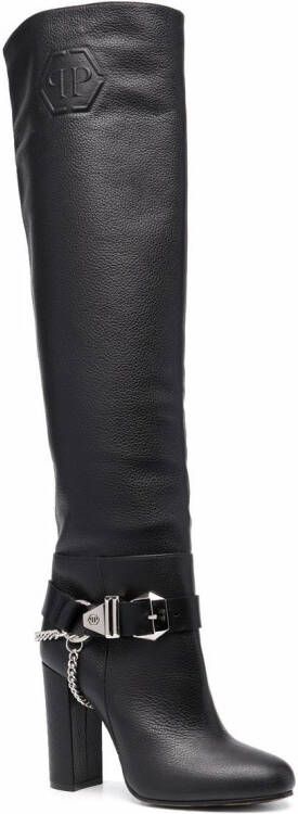 Philipp Plein buckle-detail knee-high boots Black