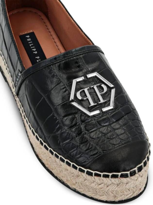 Philipp Plein croc-embossed logo-plaque espadrilles Black