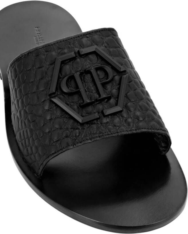 Philipp Plein crocodile-embossed leather sandals Black