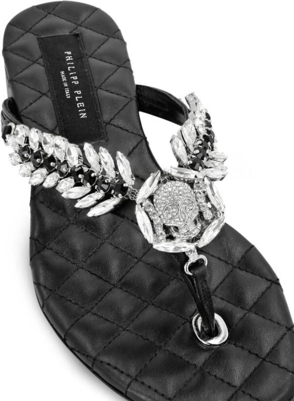 Philipp Plein crystal-embellished leather flip-flops Black