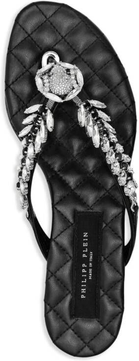 Philipp Plein crystal-embellished leather flip-flops Black