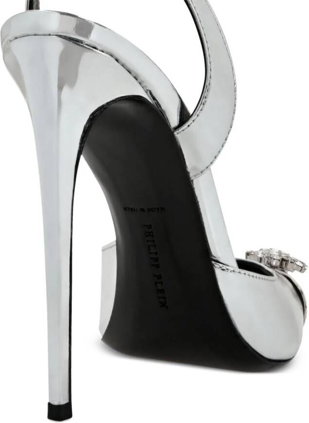 Philipp Plein crystal-embellished leather slingback pumps Silver