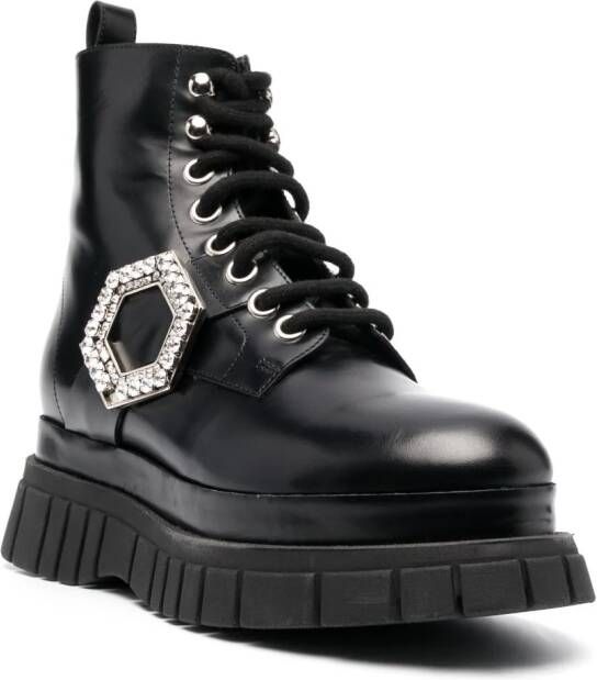 Philipp Plein crystal hexagon detail ankle boots Black
