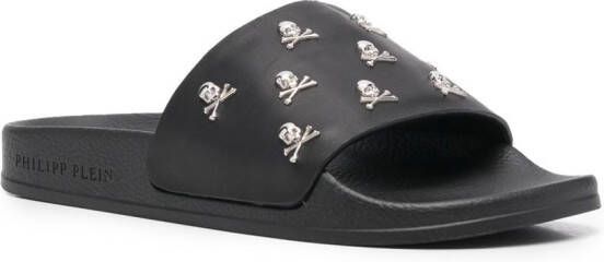 Philipp Plein Crystal Skull leather slides Black