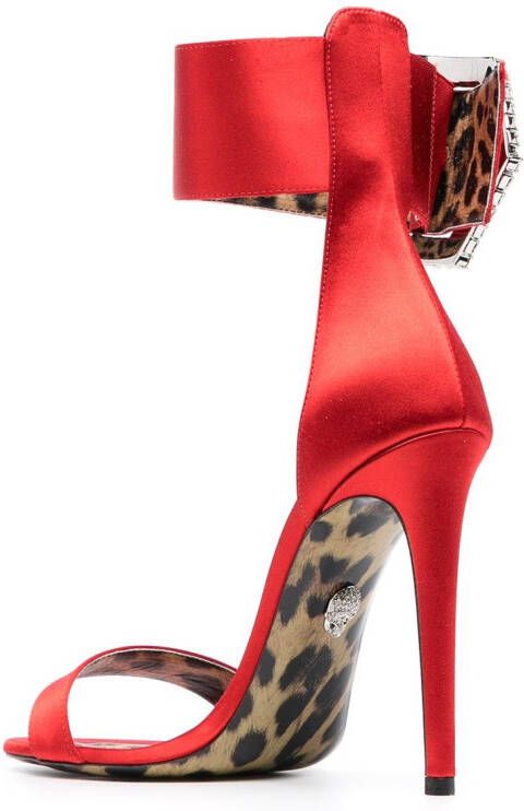 Philipp Plein embellished-buckle satin sandals Red