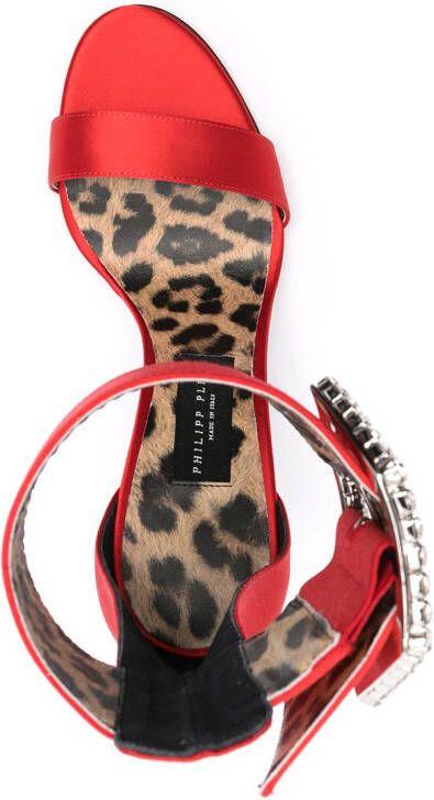 Philipp Plein embellished-buckle satin sandals Red