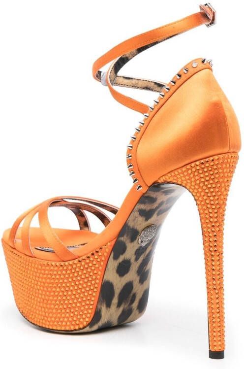 Philipp Plein embellished satin platform sandals Orange