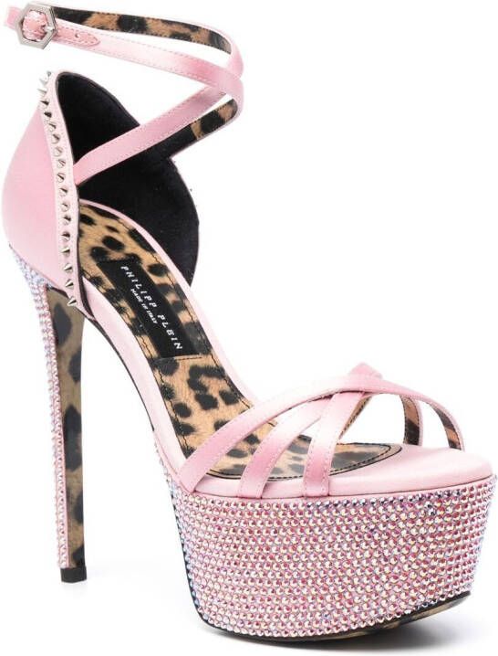 Philipp Plein embellished satin platform sandals Pink