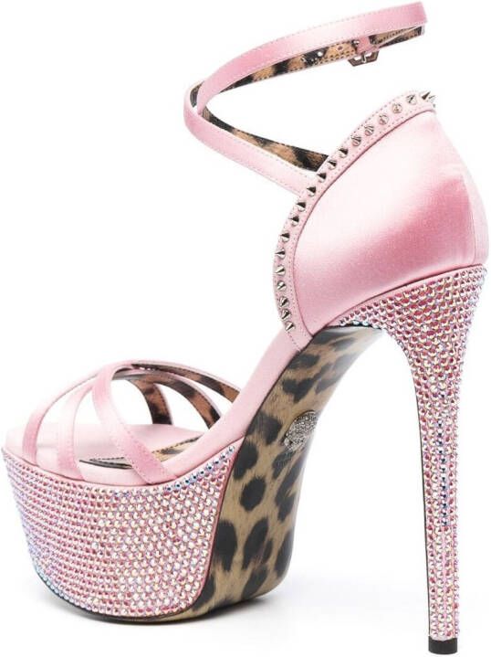 Philipp Plein embellished satin platform sandals Pink