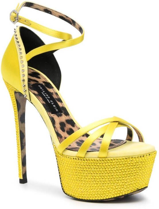 Philipp Plein embellished satin platform sandals Yellow