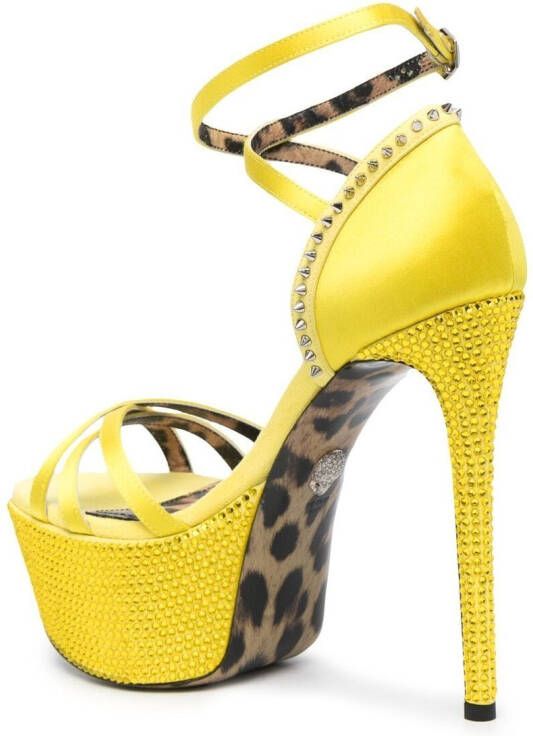 Philipp Plein embellished satin platform sandals Yellow