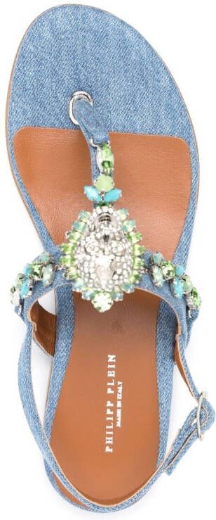 Philipp Plein embellished thong strap sandals Blue
