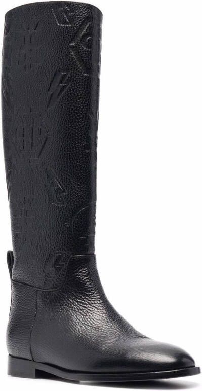 Philipp Plein embossed-logo knee-high boots Black