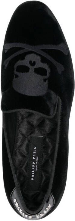 Philipp Plein embroidered-skull velvet slippers Black