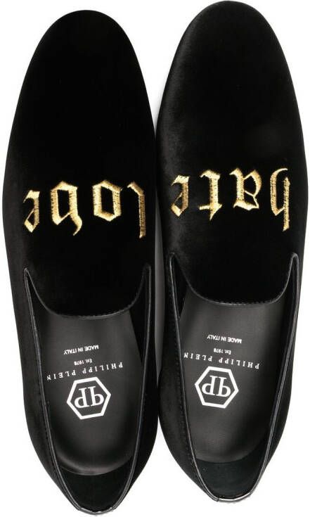 Philipp Plein embroidered velvet loafers Black