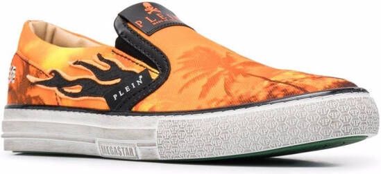 Philipp Plein flame print slip-on sneakers Orange