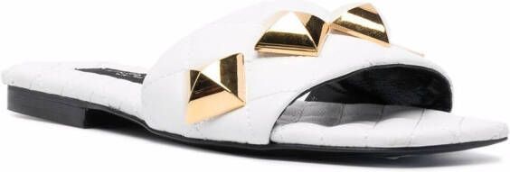 Philipp Plein flat studded matelassè sandals White