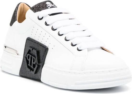 Philipp Plein Glitter Lo-Top leather sneakers White