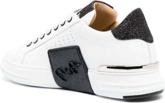 Philipp Plein Glitter Lo-Top leather sneakers White