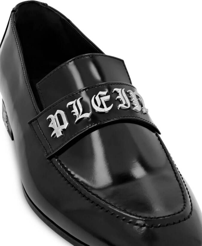 Philipp Plein Gothic logo-plaque leather moccasins Black
