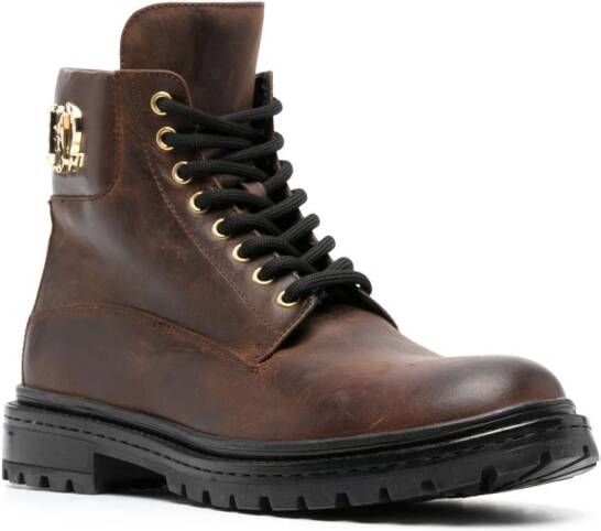 Philipp Plein Gothic Plein lace-up leather boots Brown