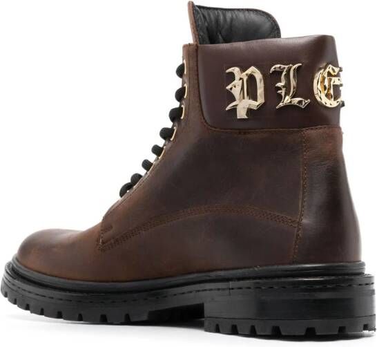 Philipp Plein Gothic Plein lace-up leather boots Brown