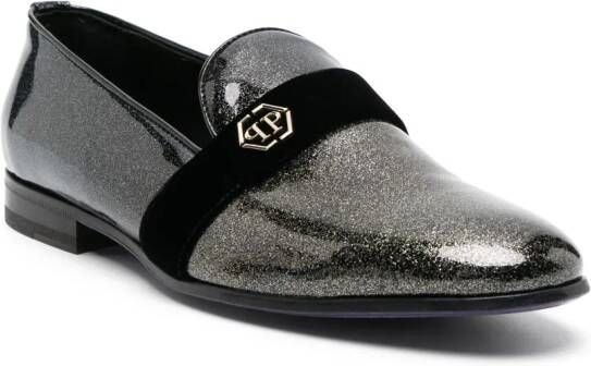Philipp Plein Hexagon glitter-embellished loafers Black