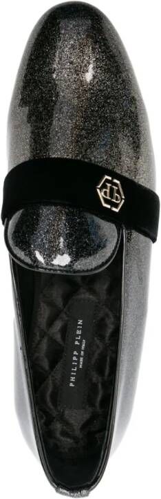 Philipp Plein Hexagon glitter-embellished loafers Black