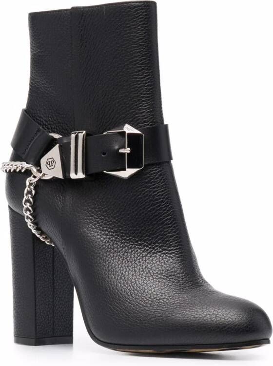 Philipp Plein Iconic Plein buckled leather boots Black
