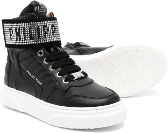 Philipp Plein Junior crystal-embellished leather sneakers Black