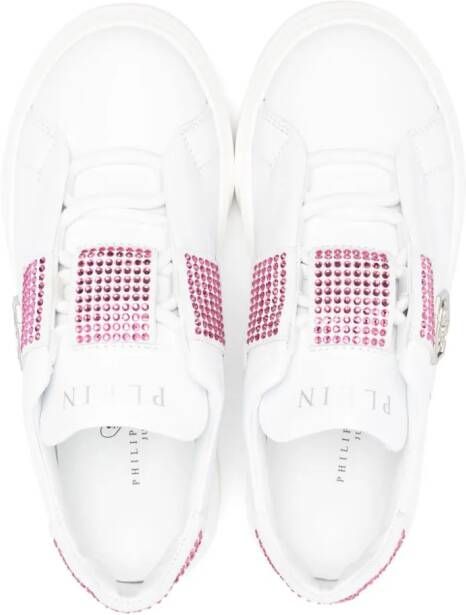 Philipp Plein Junior crystal-embellished leather sneakers White