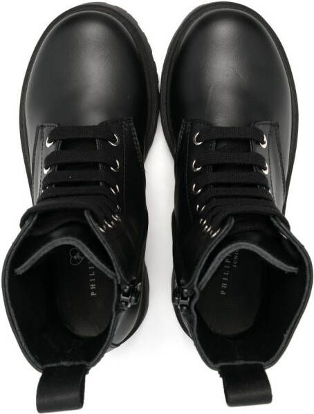 Philipp Plein Junior hexagon logo leather boots Black