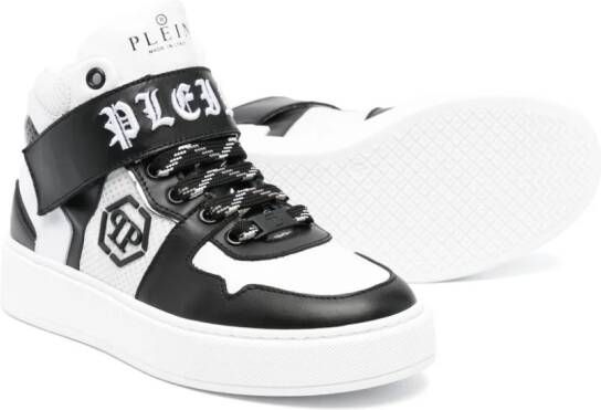 Philipp Plein Junior logo-embroidered leather sneakers White