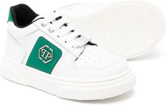 Philipp Plein Junior logo-plaque leather sneakers White