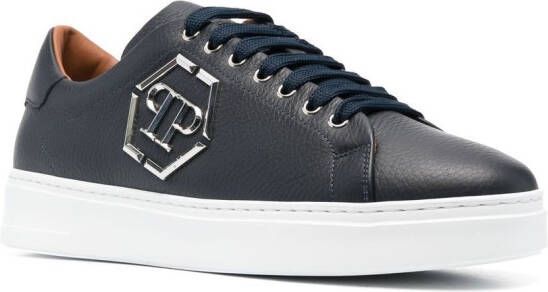 Philipp Plein leather low-top sneakers Blue