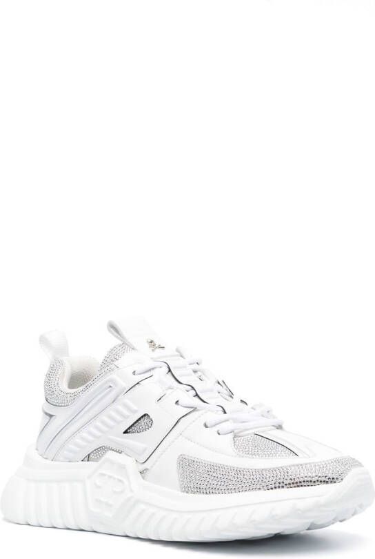 Philipp Plein leather rhinestone-embellished runner sneakers White