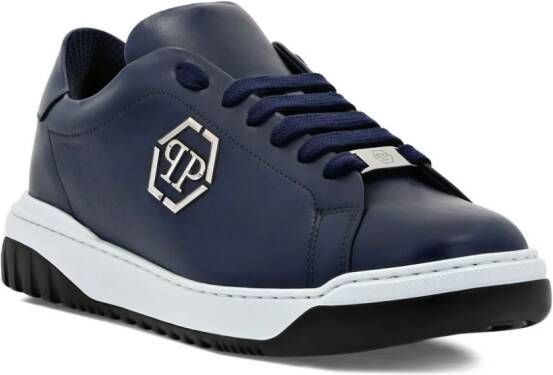 Philipp Plein logo-appliqué leather sneakers Blue