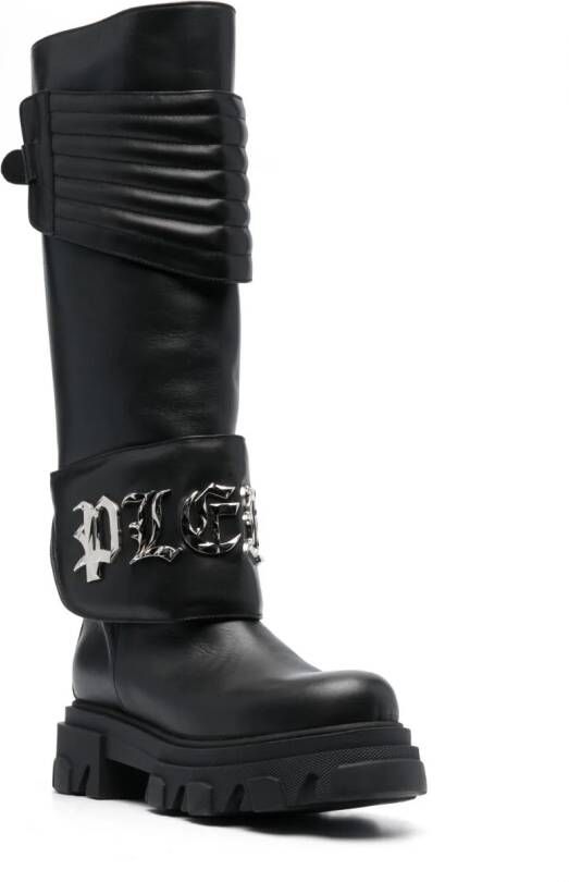 Philipp Plein logo-plaque 50mm leather knee-high boots Black