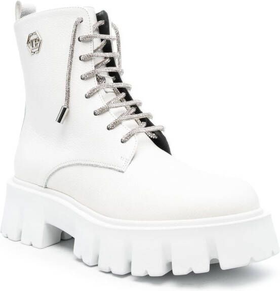 Philipp Plein logo-plaque lace-up leather boots White