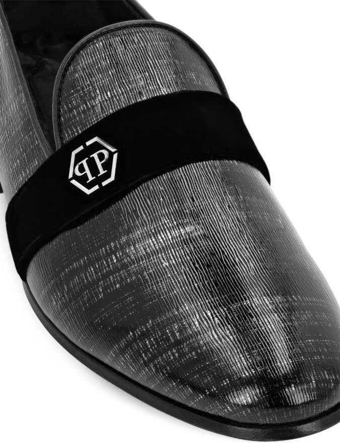 Philipp Plein logo-plaque leather loafers Black