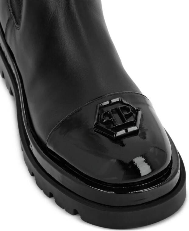 Philipp Plein logo-plaque leather midi boots Black