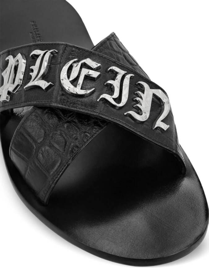 Philipp Plein logo-plaque leather sandals Black