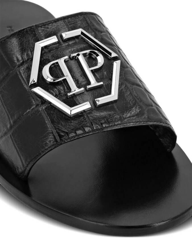 Philipp Plein logo-plaque leather sandals Black