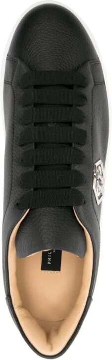 Philipp Plein logo-plaque pebbled leather sneakers Black