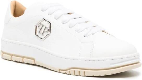 Philipp Plein logo-plaque pebbled leather sneakers White