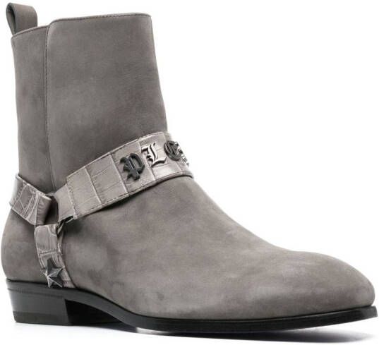 Philipp Plein logo-plaque suede ankle boots Grey