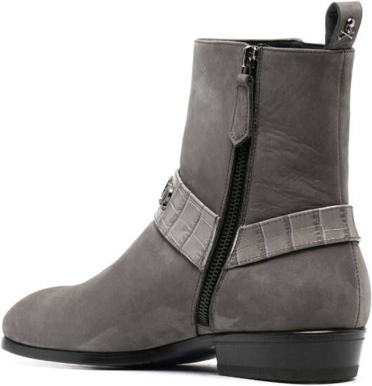 Philipp Plein logo-plaque suede ankle boots Grey