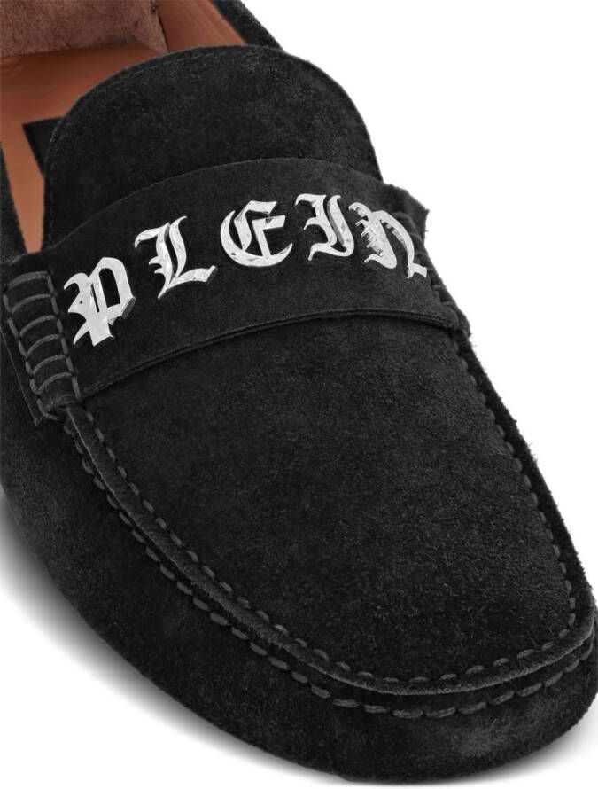 Philipp Plein logo-plaque suede loafers Black